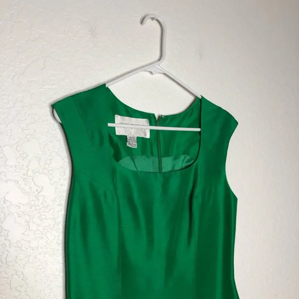 Hugo Buscati Collection green silk cap sleeve sheath dress size 4 holiday party